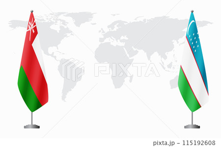 Oman and Uzbekistan flags for official meeting 115192608