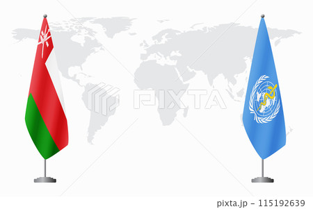 Oman and World Health Organization flags for official m 115192639