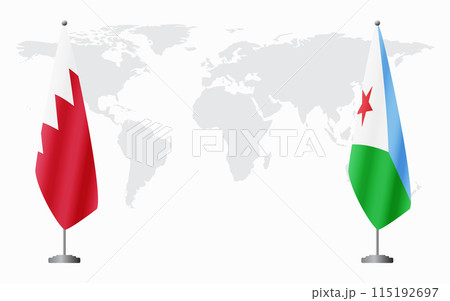 Bahrain and Djibouti flags for official meeting Bahrain and Djibouti flags for official meeting 115192697
