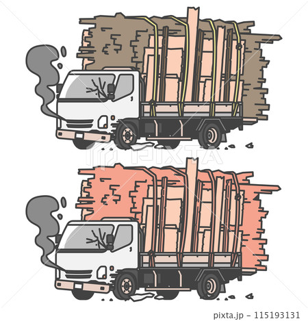 物流シリーズ：事故を起こした過積載の2tトラック、社会問題・不法移民(カラー&モノカラーのSET) 115193131