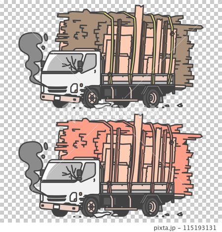 物流シリーズ：事故を起こした過積載の2tトラック、社会問題・不法移民(カラー&モノカラーのSET) 115193131