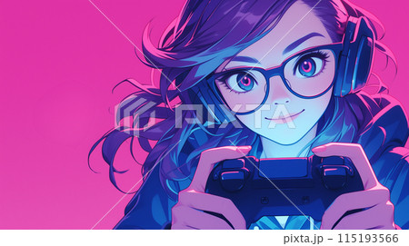 eスポーツ、テレビゲームをしている若い女性のイラスト「AI生成画像」 eスポーツ、テレビゲームをしている若い女性のイラスト「AI生成画像」 115193566