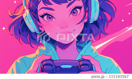 eスポーツ、テレビゲームをしている若い女性のイラスト「AI生成画像」 eスポーツ、テレビゲームをしている若い女性のイラスト「AI生成画像」 115193567