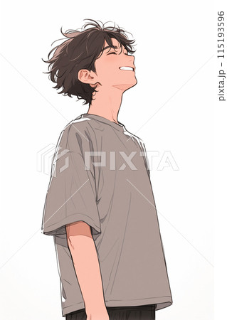 横を向いている笑顔の男性のイラスト「AI生成画像」 115193596