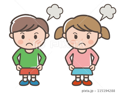 怒っている男の子と女の子の全身イラスト(小学生、幼児、子供) 怒っている男の子と女の子の全身イラスト(小学生、幼児、子供) 115194288