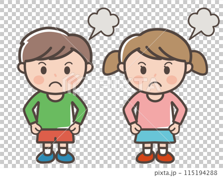 Full-body illustration of angry boys and girls (elementary school students, toddlers, children) 115194288