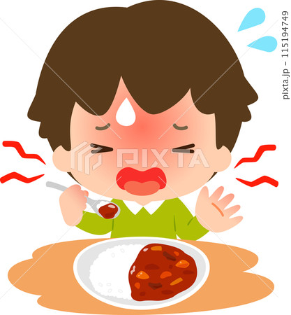 カレーが辛すぎて食べられない男の子 カレーが辛すぎて食べられない男の子 115194749