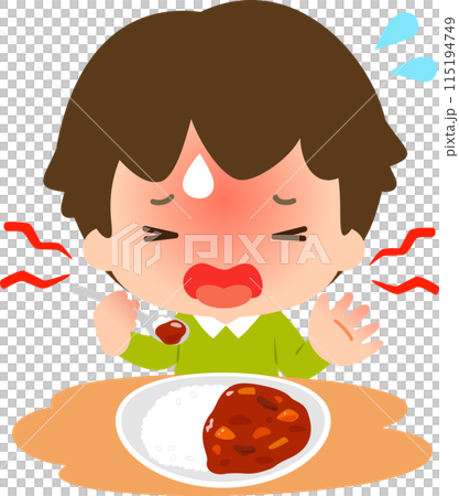 カレーが辛すぎて食べられない男の子 カレーが辛すぎて食べられない男の子 115194749