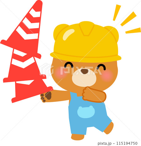 カラーコーンを持ったクマのキャラクター カラーコーンを持ったクマのキャラクター 115194750