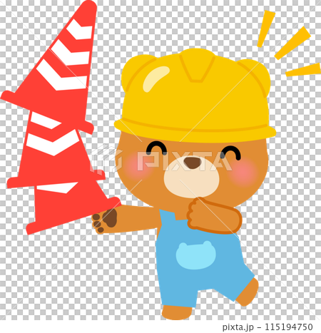 A bear character holding a traffic cone 115194750