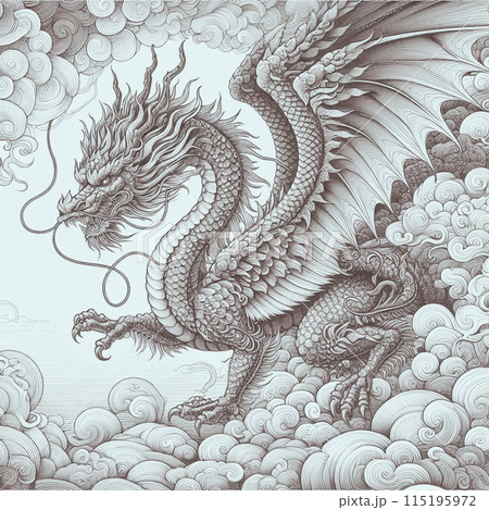 塗り絵用イラスト　ドラゴン　竜 115195972