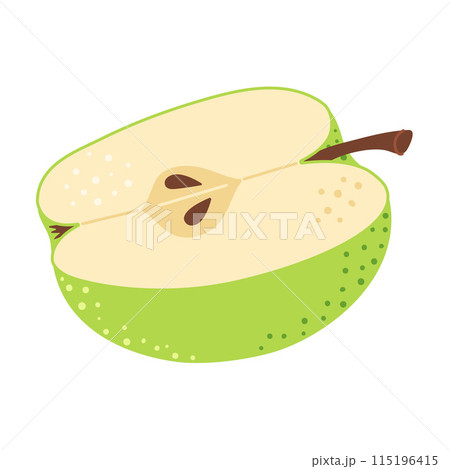 Green apple cut in half. Hand drawn Trendy flat style 115196415