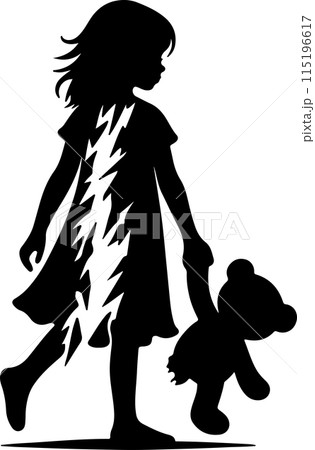 Silhouette of Girl Holding Torn Teddy Bear Silhouette of Girl Holding Torn Teddy Bear 115196617
