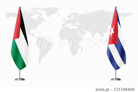 Palestine and Cuba flags for official meeting 115196888