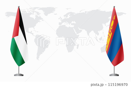 Palestine and Mongolia flags for official meeting Palestine and Mongolia flags for official meeting 115196970