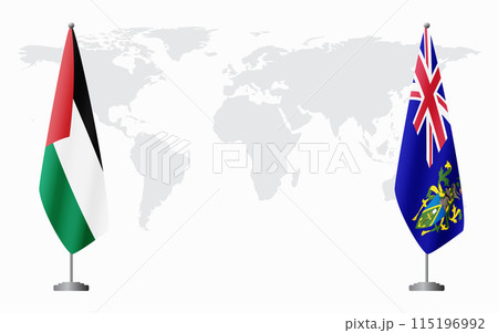 Palestine and Pitcairn Islands flags for official meeting Palestine and Pitcairn Islands flags for official meeting 115196992