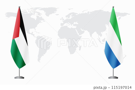 Palestine and Sierra Leone flags for official meeting 115197014