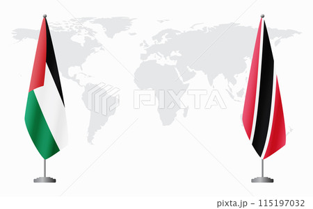 Palestine and Trinidad and Tobago flags for official meeting 115197032