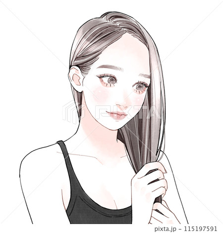 髪の毛をケアしている女性 髪の毛をケアしている女性 115197591