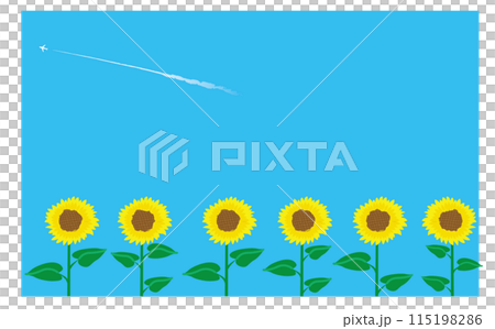 ヒマワリと爽やかな草原のイラスト背景 115198286
