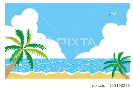 ヤシの木の生えたビーチのイラスト背景素材 115198298