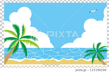ヤシの木の生えたビーチのイラスト背景素材 115198298