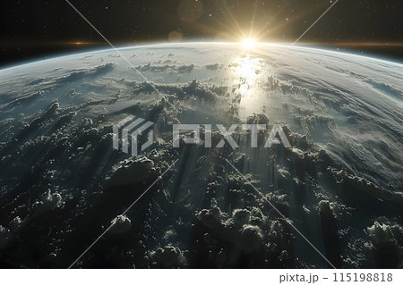 Spectacular Sunrise Over Earth from Space with...のイラスト素材 [115198818 ...