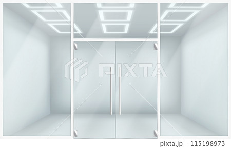 Glass door and facade of store realistic 3d illustration 115198973