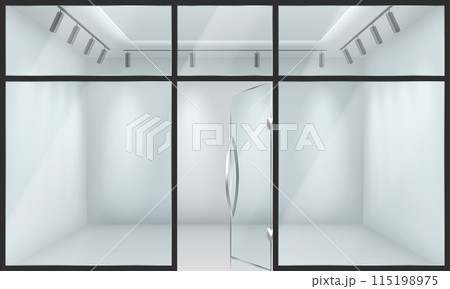 Glass facade of empty store realistic 3d illustration 115198975