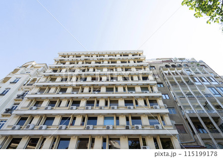 the balconies of a building in Bucharest, Romania 115199178