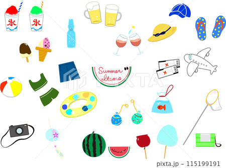 夏を楽しむカラフルなアイテムのイラスト 115199191