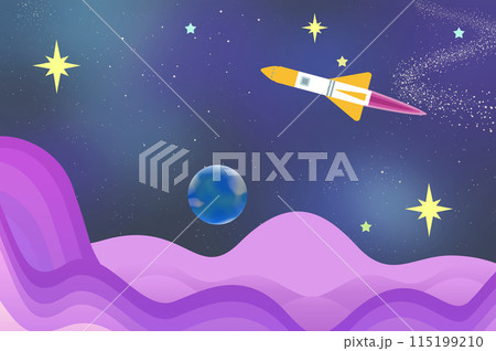 星空を飛行するロケットのイラスト 星空を飛行するロケットのイラスト 115199210
