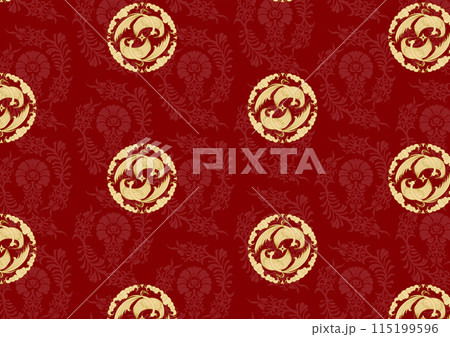 鳳凰の丸紋の着物柄 115199596