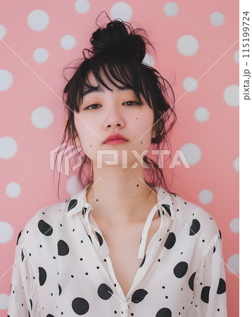 水玉と日本人女性のファッションポートレート 115199724
