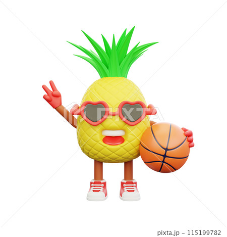 3D render design of a cute pineapple character for summer vacation 3D render design of a cute pineapple character for summer vacation 115199782
