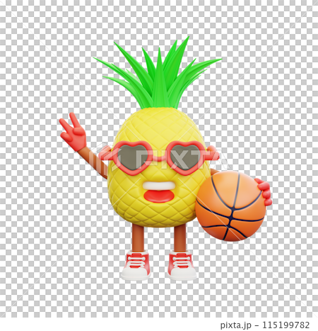 3D render design of a cute pineapple character for summer vacation 3D render design of a cute pineapple character for summer vacation 115199782