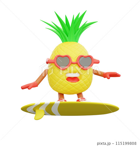 3D render design of a cute pineapple character for summer vacation 3D render design of a cute pineapple character for summer vacation 115199808