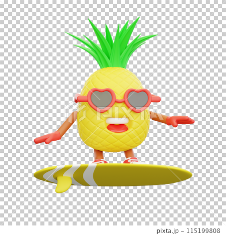 3D render design of a cute pineapple character for summer vacation 3D render design of a cute pineapple character for summer vacation 115199808