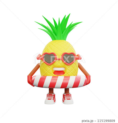 3D render design of a cute pineapple character for summer vacation 115199809