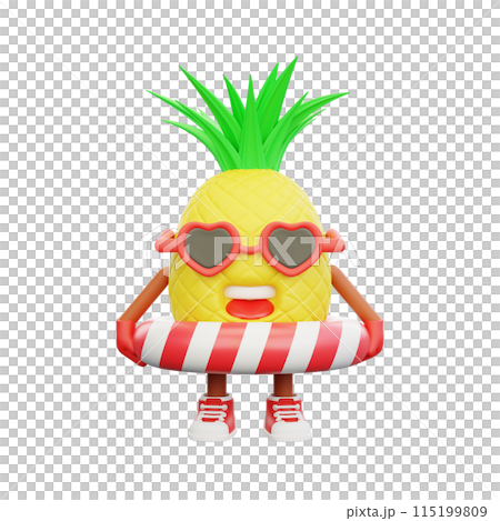 3D render design of a cute pineapple character for summer vacation 115199809