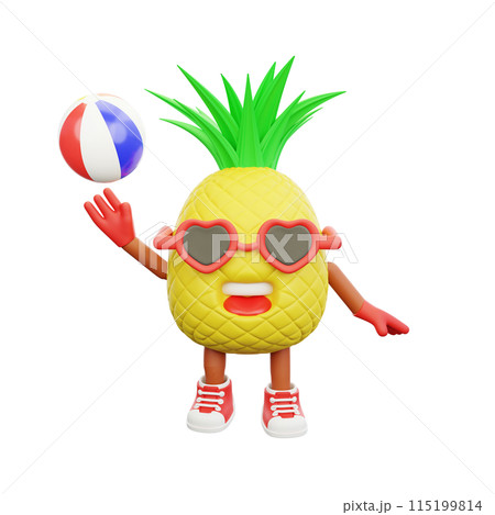 3D render design of a cute pineapple character for summer vacation 115199814