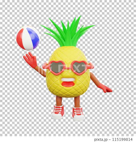 3D render design of a cute pineapple character for summer vacation 115199814