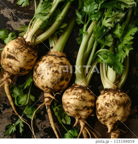 Tubers of turnip rooted chervil textured background, rutabaga pattern, white radish banner, root vegetables 115199859