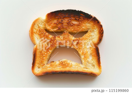 Burnt toast, sad bread, unhappy monday, toxic food, burnt sliced loaf, funny dish, danger carbohydrates 115199860