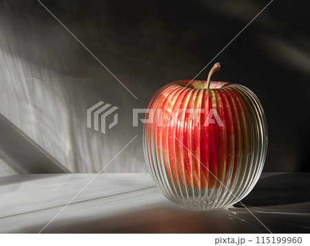 ガラスを纏う光を帯びた透明感のあるリンゴのイラスト素材 [115199960