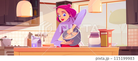 Young woman cooking in kitchen 115199983