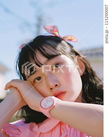 ピンクの腕時計とモダンな日本の女性のポートレート ピンクの腕時計とモダンな日本の女性のポートレート 115200007