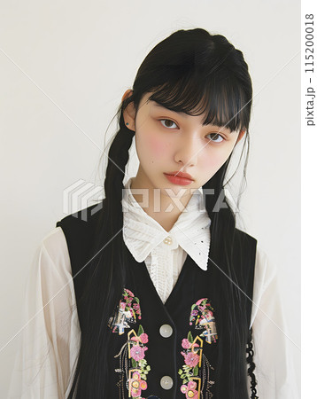 花柄ベストを着たアジア人女性のポートレート 花柄ベストを着たアジア人女性のポートレート 115200018