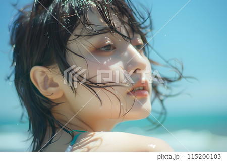 海辺の静寂とアジア人女性 115200103