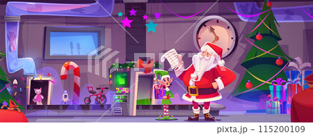 Workshop factory interior with Santa Claus and elf Workshop factory interior with Santa Claus and elf 115200109